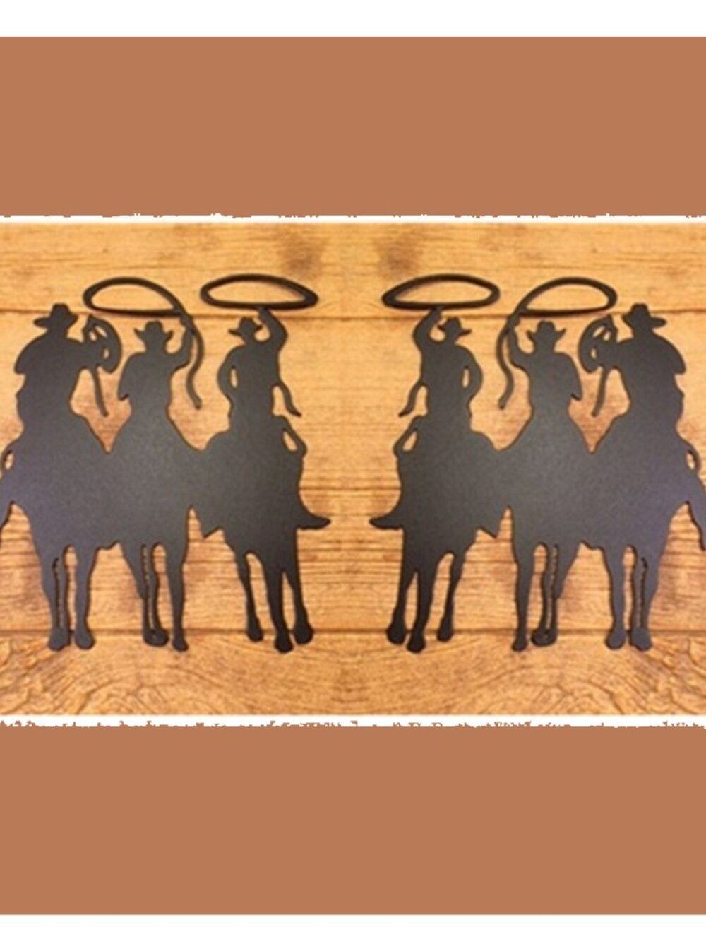 Set of Two (2) Metal Cut Out - 3 Cowboy Black Silhouette 12" tall 10" wide 12112